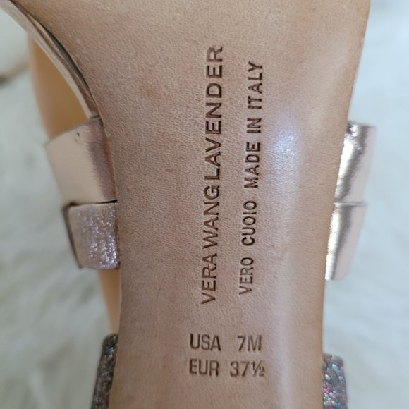Vera Wang Lavender Line Garmin Sandal Leather Glitter Metallic Gold Hee 7M - Picture 9 of 10